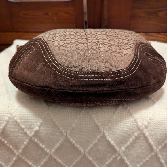 Vintage Coach 2158 Brown Signature Logo Suede Leather Hobo Shoulder - Picture 8 of 16